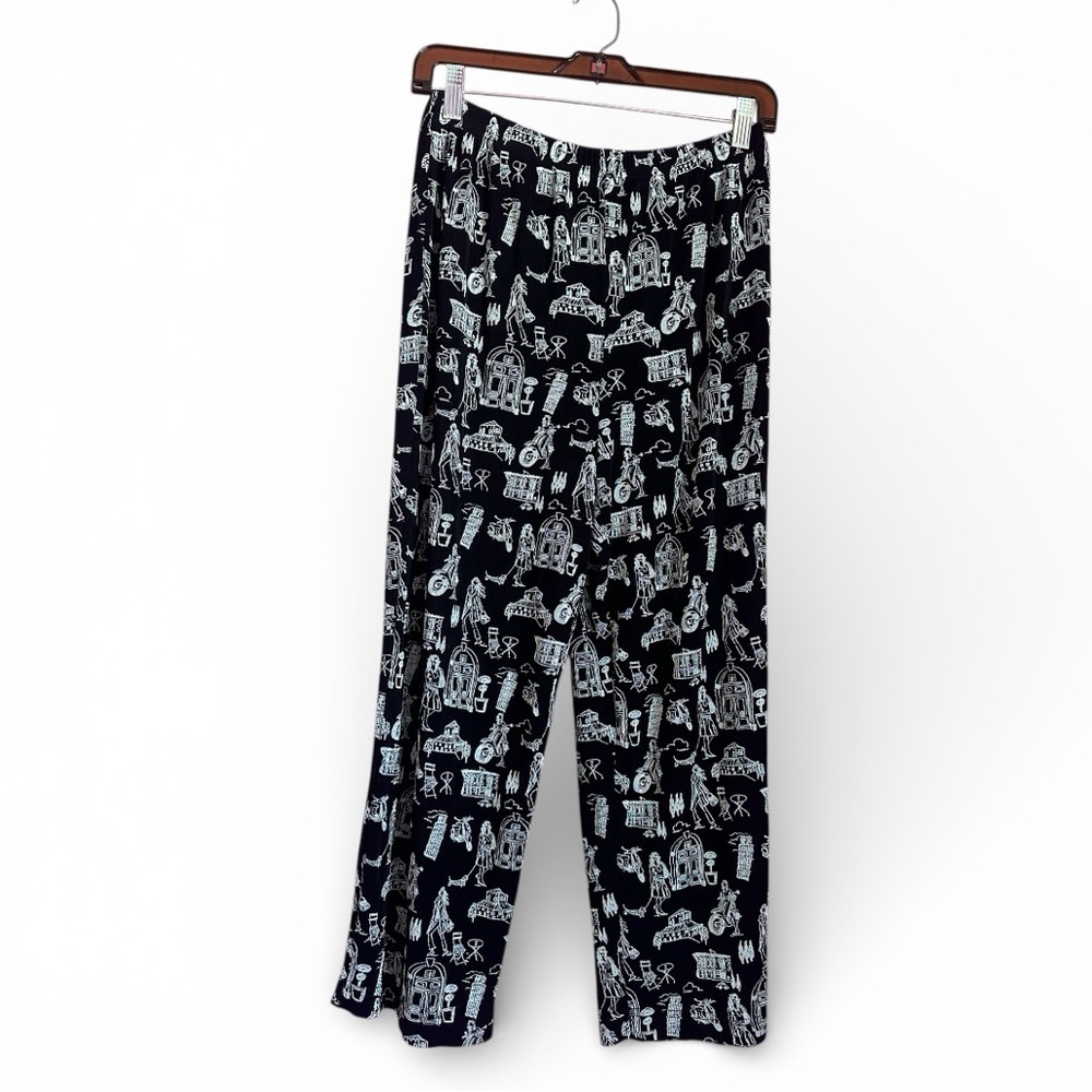 Vintage Coldwater Creek Women’s Black Graphic Print Pants Size S Made USA